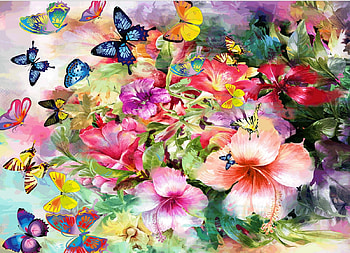 Butterflies and Flowers, butterflies, flowers, pretty, painting, pinks HD wallpaper