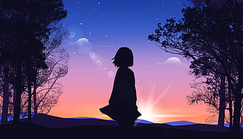 Sunset, Art, Silhouette, Girl, Loneliness HD wallpaper