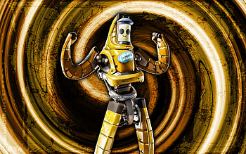 P-1000, yellow grunge background, Fortnite, vortex, Fortnite characters, P-1000 Skin, Fortnite Battle Royale, P-1000 Fortnite HD wallpaper