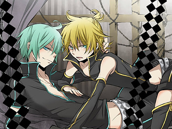 Kaito and Kagamine Len, Project Diva, Punkish, Yellow, Kagamine Len, Vocaloid, Blue, Kaito, KaitoxLen HD wallpaper