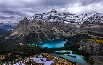 Lake OHara, Canadian Rocky Mountains, mountain lake, mountain landscape, mountains, forest, Yoho National Park, Canada HD wallpaper