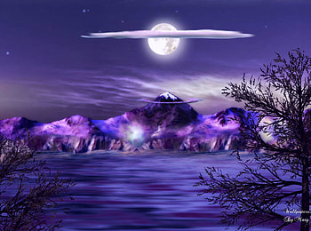 Mauve Moon Rising 1600x1200, Water, Mountains, Lakes, Moon HD wallpaper