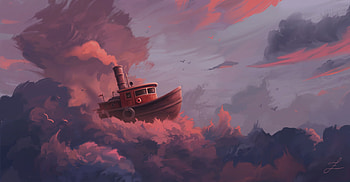 Cloudy Sea Boat Sailing, boat, artist, artwork, clouds, deviantart HD wallpaper