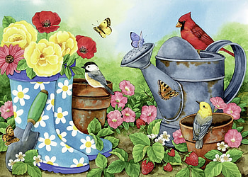 Garden Birds, rubber, birds, watreing, can, boots HD wallpaper
