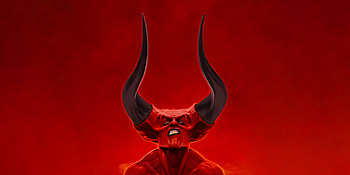 Red demon, big sharp horns, fantasy, art HD wallpaper