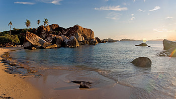 Tropical sunset, Island beach, Virgin Gorda, Caribbean HD wallpaper