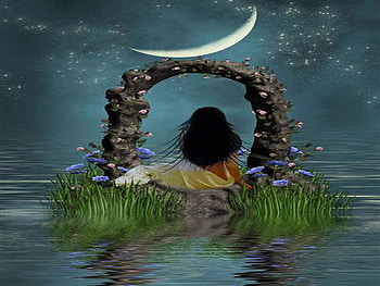 moon, island, girl, lonely, gate HD wallpaper