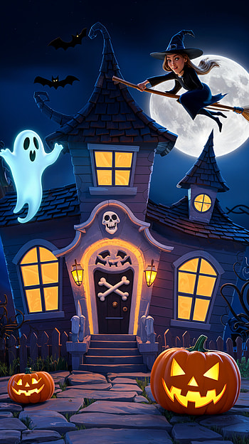 Spooktacular Halloween , halloween, witch, ghost, haunted house, pumpkin HD phone wallpaper