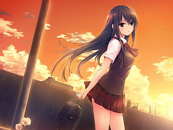 Shinozaki Sumire, clouds, uniform, sky, school, sunset HD wallpaper