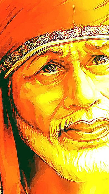 Sai Baba , Beautiful Sketch, beautiful, sketch, sai baba, yellow theme HD phone wallpaper