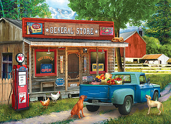 A Stop at the Store, artwork, hens, painting, car, dogs, fruits, cabin HD wallpaper