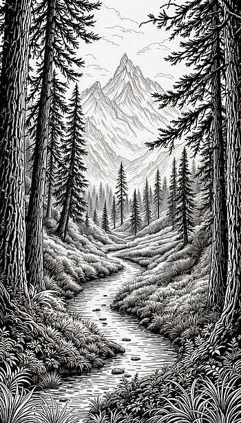 Serene Wilderness: Your Perfect , Black & White, landscape, mountain, river HD phone wallpaper