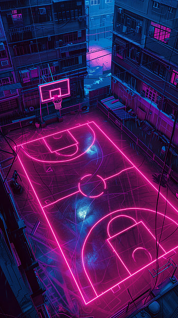 Cyber Neon Basketball Court HD phone wallpaper