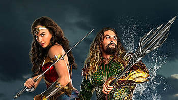 Justice League (2017), wonder woman, aquaman, justice league, man, poster, girl, actress, Jason Momoa, comics, movie, actor, Gal Gadot HD wallpaper