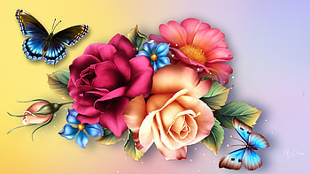 Roses N Butterflies, summer, butterflies, roses, shine, bright, floral, flowers, spring, Firefox theme HD wallpaper