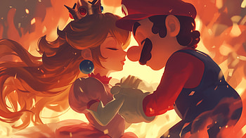 Romantic Mario and Princess Peach, Mario, Princess Peach, video game, romance, illustration HD wallpaper