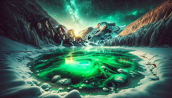 Mystical Aurora Over Frozen Lake, frozen lake, landscape, mountain, lake, Northern Lights HD wallpaper