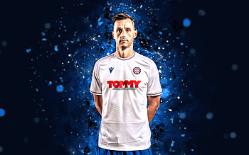 Nikola Kalinic, , 2022, Croatia National Team, soccer, footballers, blue neon lights, Croatian football team, Nikola Kalinic HD wallpaper