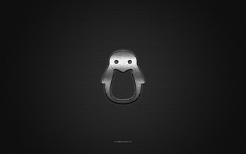 Linux logo, silver shiny logo, Linux metal emblem, gray carbon fiber texture, Linux, brands, creative art, Linux emblem HD wallpaper