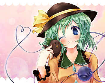 Komeiji Koishi, bird, koishi, game, touhou, green hair, girl, hat HD wallpaper