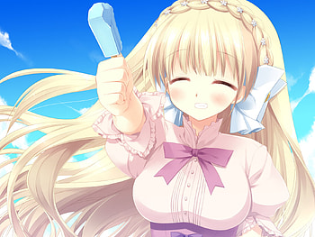 Anime, smiling, blond, smile, cute, sky, blush HD wallpaper