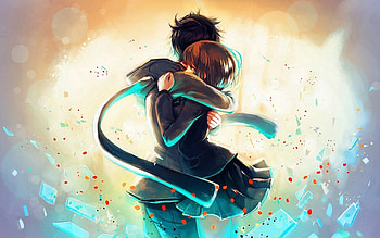 anime couple, couple, girl, boy, hug HD wallpaper