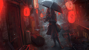 Anime Girl In Rain, anime-girl, anime, artist, artwork, digital-art, rain, umbrella HD wallpaper