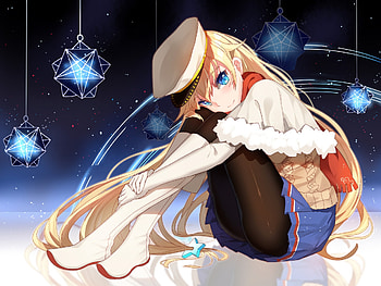 Enterprise, blue, cute, stars, long hair, beauty, lady, blonde hair, female, skirt, sweet, soft, girl, beautiful, woman, anime girl, anime, pretty, cap, lovely, boots HD wallpaper