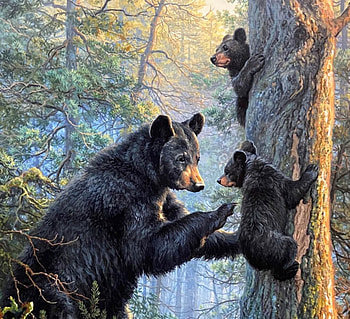 Loving mother, animal, art, cub, abraham hunter, urs, tree, painting, bear, pictura, mother HD wallpaper