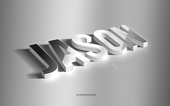 Jason, silver 3d art, gray background, with names, Jason name, Jason greeting card, 3d art, with Jason name HD wallpaper