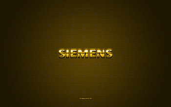 Siemens logo, yellow shiny logo, Siemens metal emblem, yellow carbon fiber texture, Siemens, brands, creative art, Siemens emblem HD wallpaper