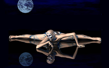 anime 3d, black, reflection, anime, 3d, moon, other, girl HD wallpaper