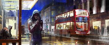 Alone Girl City Painting , alone, artist, artwork, digital-art, bus HD wallpaper