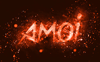 Amoi orange logo, , orange neon lights, creative, orange abstract background, Amoi logo, brands, Amoi HD wallpaper