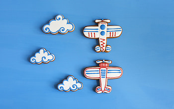 Cookies, blue, sweet, white, dessert, food, creative, fantasy, airplane, red, cloud HD wallpaper