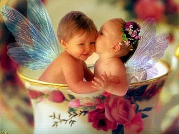 Fairies In A Tea Cup, wings, fantasy, cute, fairies, flowers, tea cup HD wallpaper
