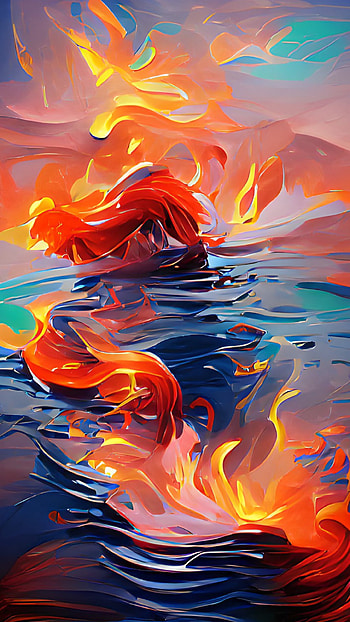 Fire And Water, orange, red, beautiful, art, lava, blue, ocean HD phone wallpaper