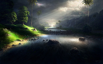 Nature, Rivers, Art, Shine, Light, Flow, Painting, Aspiration HD wallpaper