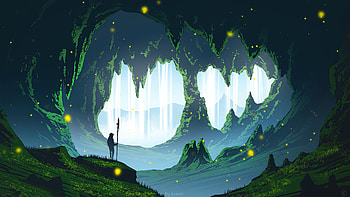 Waterfall Cave , artist, artwork, digital-art, deviantart HD wallpaper