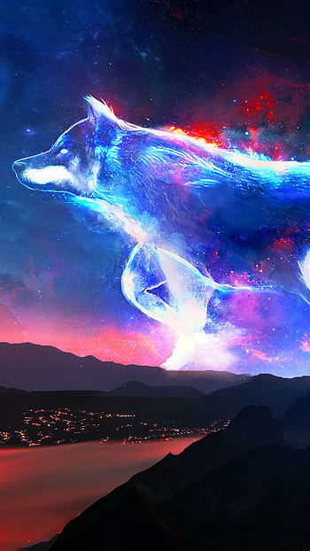 Celestial Spirit Wolf — Nightscape Fantasy, night, landscape, fantasy, wolf, fantasy landscape HD phone wallpaper