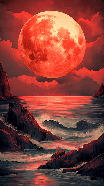 Blood Moon Waves - Mystic Ocean, wave HD phone wallpaper