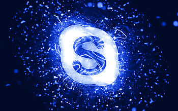 Skype dark blue logo, , dark blue neon lights, creative, dark blue abstract background, Skype logo, brands, Skype HD wallpaper