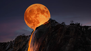Moon Horsetail Falls Yosemite National Park , moon, yosemite, national-park, nature, manipulation, hop HD wallpaper