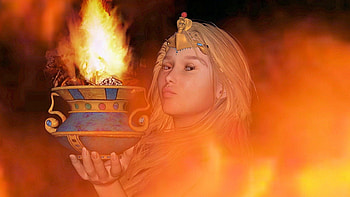 The girl with the fire, girl, abstract, 3d, fire HD wallpaper