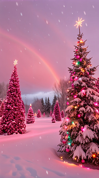 Pink Christmas Wonderland for Your , Christmas, snow, tree, winter HD phone wallpaper