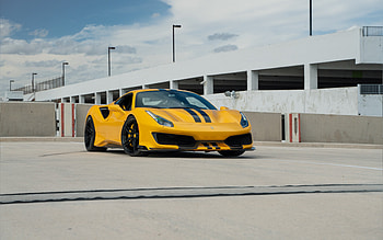 Ferrari 488 Pista, front view, exterior, yellow supercar, yellow 488 Pista, Italian supercars, Ferrari HD wallpaper