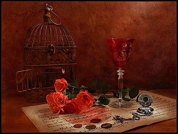 Last sonata, notes, last, music, sonata, roses, red, candles, flowers HD wallpaper