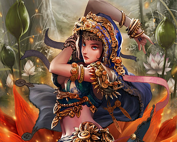 Dancing with flowers, dancer, fantasy, game, antilous, girl, luminos HD wallpaper