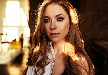 Green eyes, beautiful, woman, blonde HD wallpaper