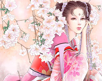 Under beauty flower, kimono, cute, oriental, beauty, nice, maiden, cherry blossom, female, sexy, sweet, magic, hot, chinese, girl, beautiful, anime girl, anime, fantasy, pretty, sakura, lovely HD wallpaper